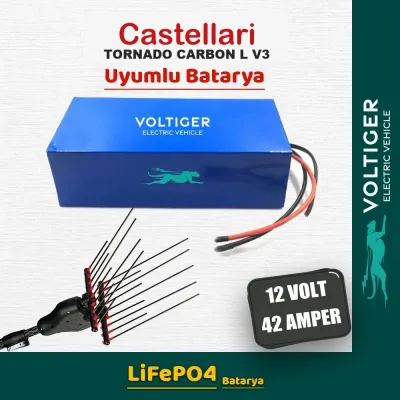 Voltiger 12 Volt 42 Amper (12V 42Ah) LiFePO4 Lityum Batarya — Castellari Tornado Carbon L V3 Uyumlu
